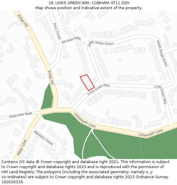 18, LINKS GREEN WAY, COBHAM, KT11 2QH: Location map and indicative extent of plot
