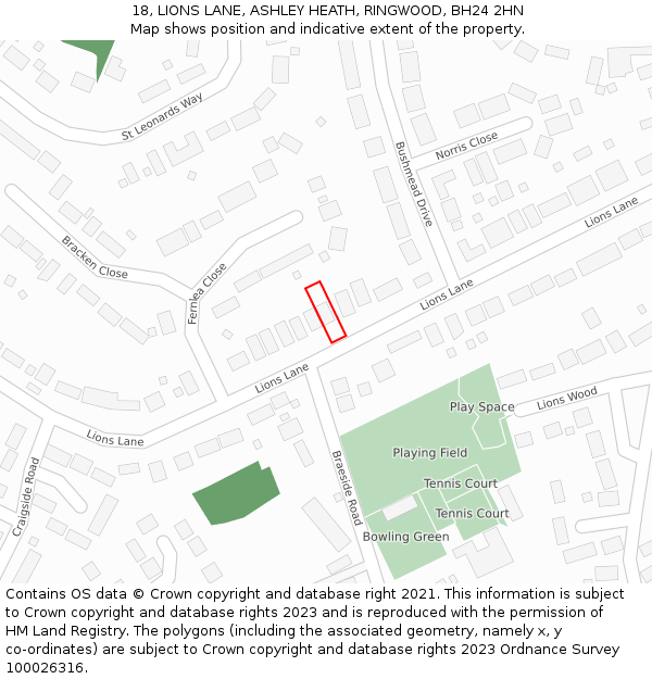 18, LIONS LANE, ASHLEY HEATH, RINGWOOD, BH24 2HN: Location map and indicative extent of plot