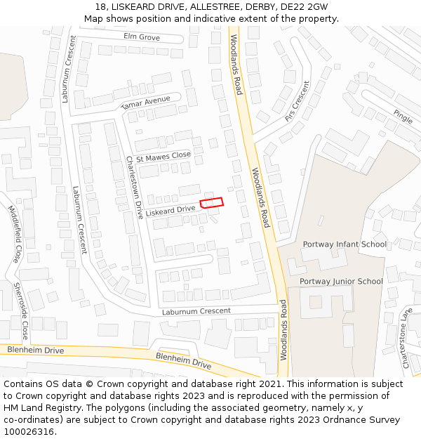 18, LISKEARD DRIVE, ALLESTREE, DERBY, DE22 2GW: Location map and indicative extent of plot