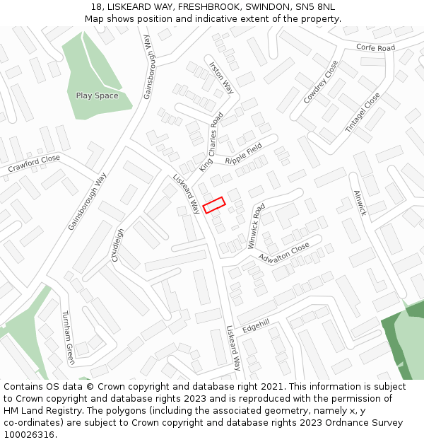 18, LISKEARD WAY, FRESHBROOK, SWINDON, SN5 8NL: Location map and indicative extent of plot