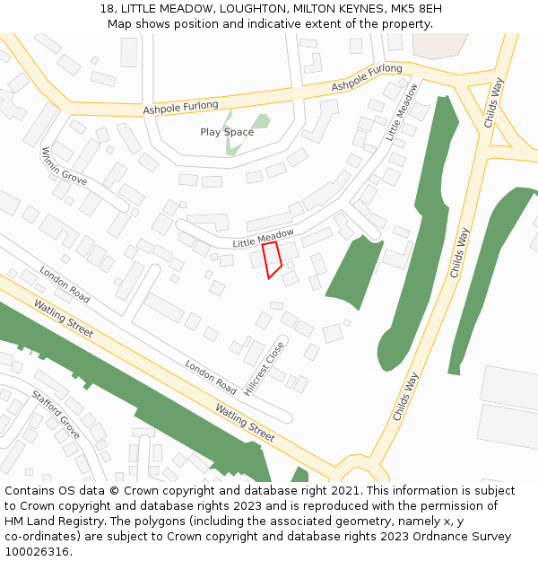 18, LITTLE MEADOW, LOUGHTON, MILTON KEYNES, MK5 8EH: Location map and indicative extent of plot