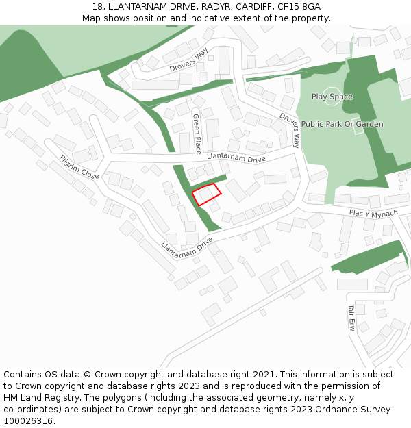 18, LLANTARNAM DRIVE, RADYR, CARDIFF, CF15 8GA: Location map and indicative extent of plot