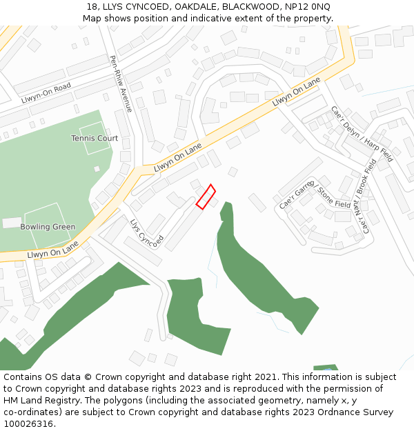 18, LLYS CYNCOED, OAKDALE, BLACKWOOD, NP12 0NQ: Location map and indicative extent of plot