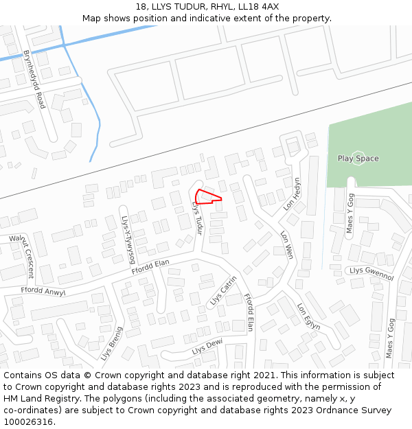 18, LLYS TUDUR, RHYL, LL18 4AX: Location map and indicative extent of plot