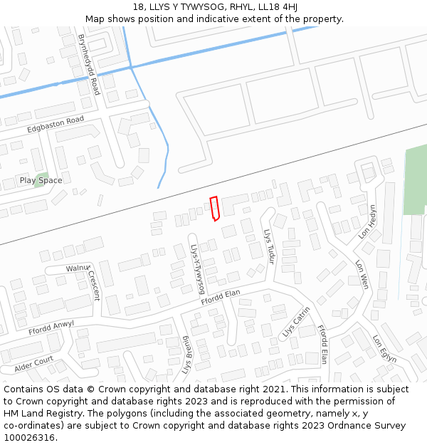 18, LLYS Y TYWYSOG, RHYL, LL18 4HJ: Location map and indicative extent of plot