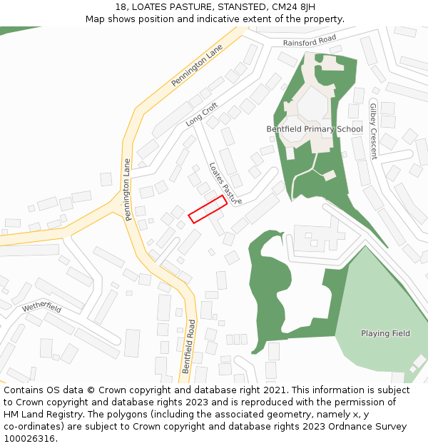 18, LOATES PASTURE, STANSTED, CM24 8JH: Location map and indicative extent of plot