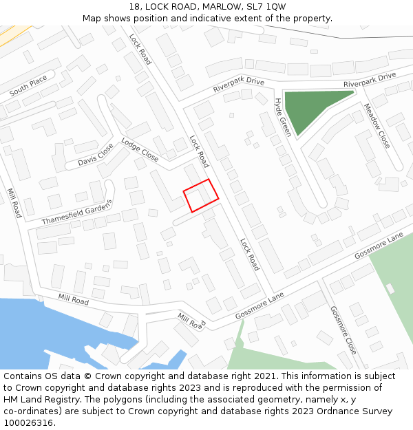 18, LOCK ROAD, MARLOW, SL7 1QW: Location map and indicative extent of plot