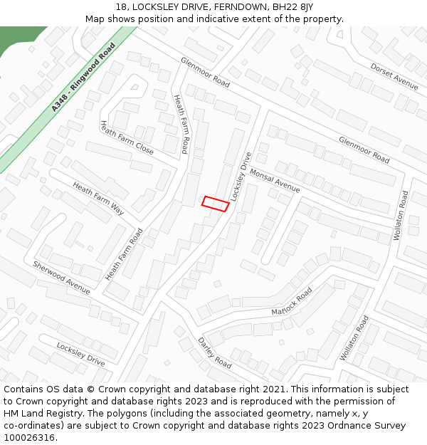 18, LOCKSLEY DRIVE, FERNDOWN, BH22 8JY: Location map and indicative extent of plot