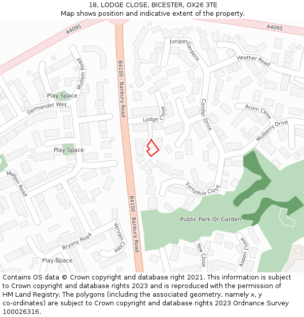 18, LODGE CLOSE, BICESTER, OX26 3TE: Location map and indicative extent of plot