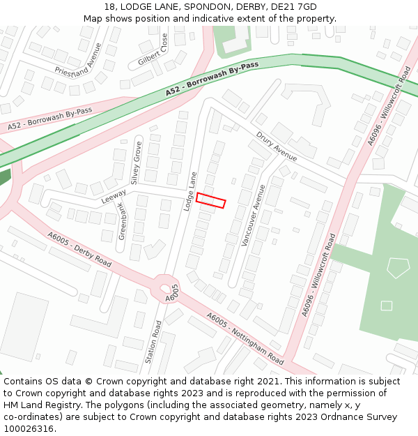 18, LODGE LANE, SPONDON, DERBY, DE21 7GD: Location map and indicative extent of plot