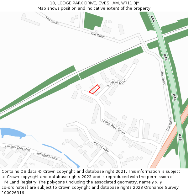 18, LODGE PARK DRIVE, EVESHAM, WR11 3JY: Location map and indicative extent of plot