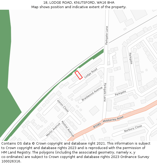 18, LODGE ROAD, KNUTSFORD, WA16 8HA: Location map and indicative extent of plot