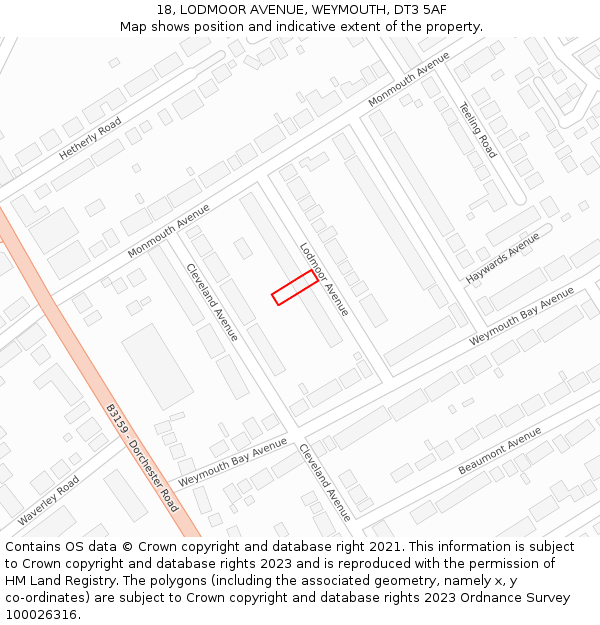 18, LODMOOR AVENUE, WEYMOUTH, DT3 5AF: Location map and indicative extent of plot