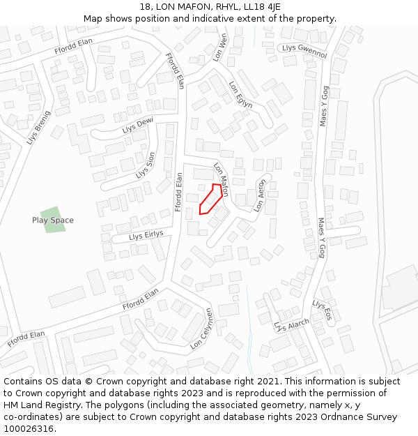 18, LON MAFON, RHYL, LL18 4JE: Location map and indicative extent of plot