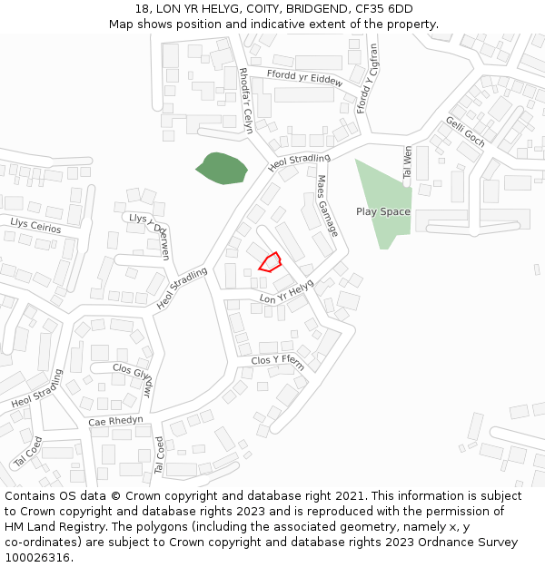 18, LON YR HELYG, COITY, BRIDGEND, CF35 6DD: Location map and indicative extent of plot