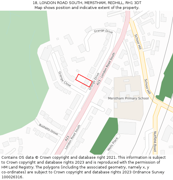 18, LONDON ROAD SOUTH, MERSTHAM, REDHILL, RH1 3DT: Location map and indicative extent of plot