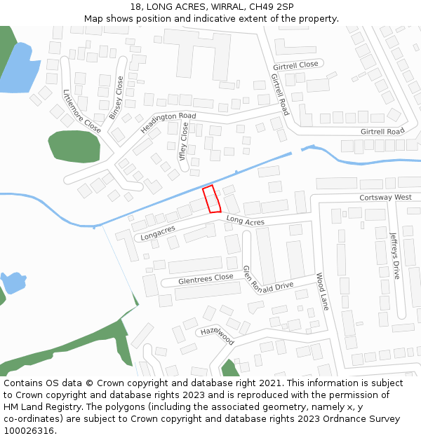 18, LONG ACRES, WIRRAL, CH49 2SP: Location map and indicative extent of plot