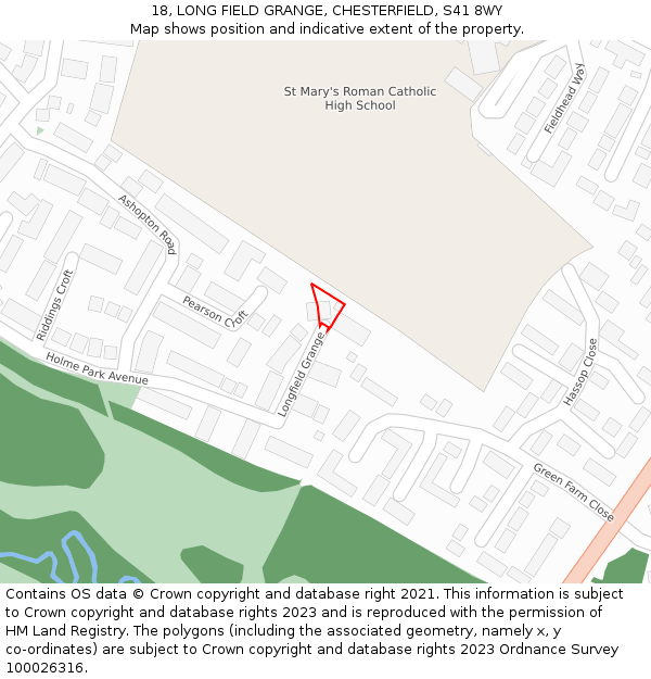 18, LONG FIELD GRANGE, CHESTERFIELD, S41 8WY: Location map and indicative extent of plot