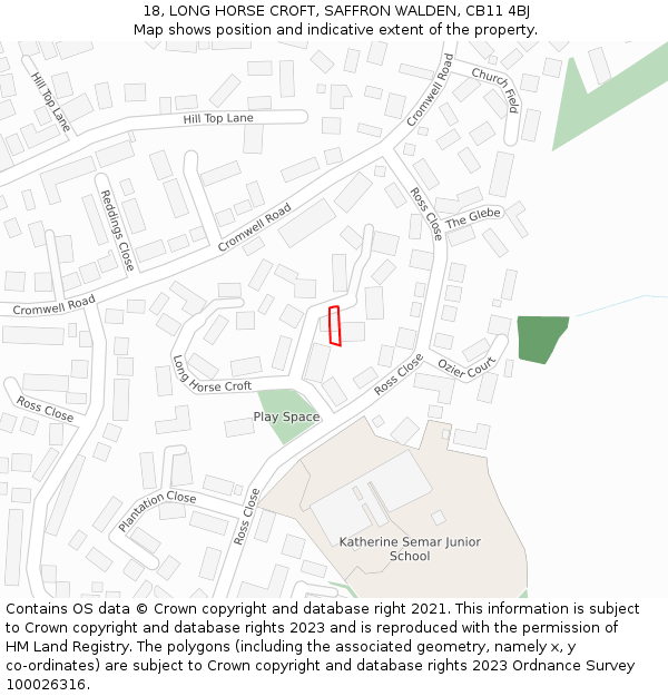 18, LONG HORSE CROFT, SAFFRON WALDEN, CB11 4BJ: Location map and indicative extent of plot