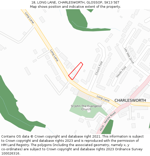 18, LONG LANE, CHARLESWORTH, GLOSSOP, SK13 5ET: Location map and indicative extent of plot