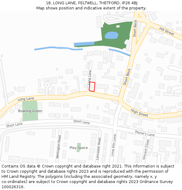 18, LONG LANE, FELTWELL, THETFORD, IP26 4BJ: Location map and indicative extent of plot