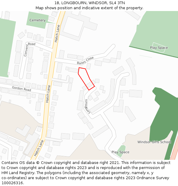 18, LONGBOURN, WINDSOR, SL4 3TN: Location map and indicative extent of plot