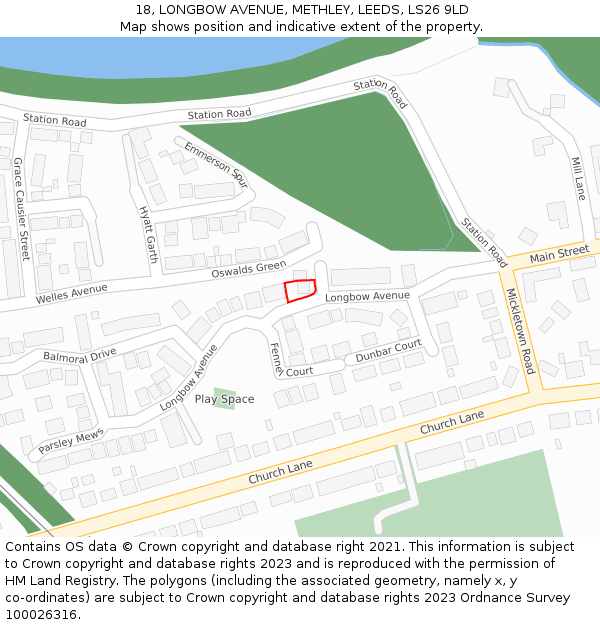 18, LONGBOW AVENUE, METHLEY, LEEDS, LS26 9LD: Location map and indicative extent of plot