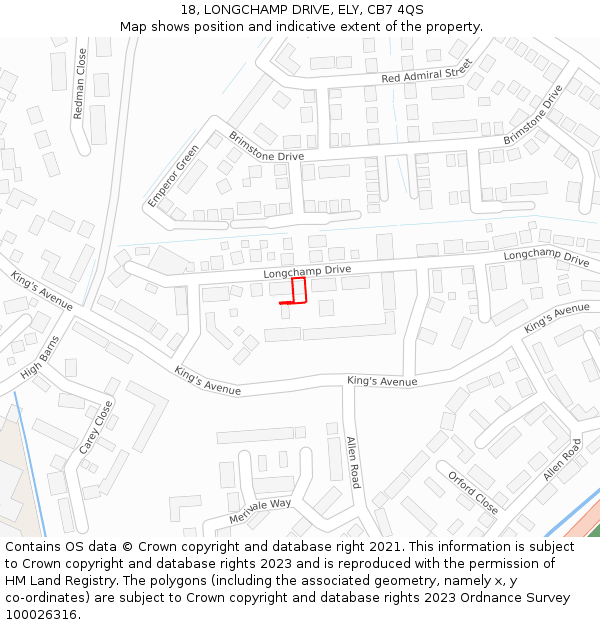 18, LONGCHAMP DRIVE, ELY, CB7 4QS: Location map and indicative extent of plot