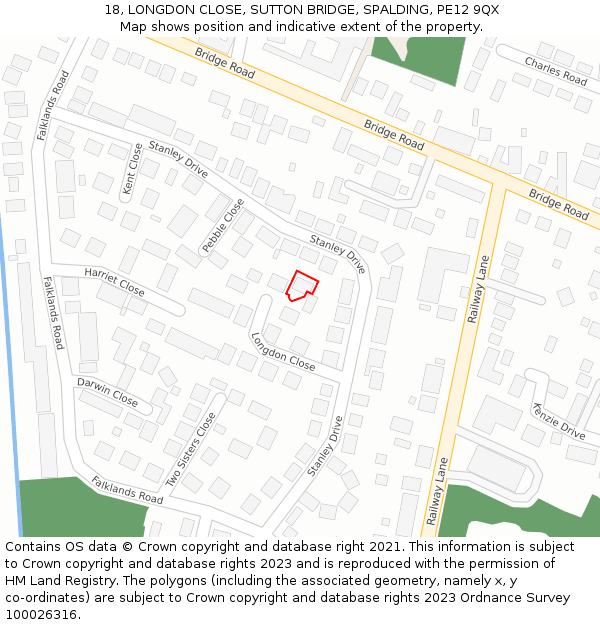 18, LONGDON CLOSE, SUTTON BRIDGE, SPALDING, PE12 9QX: Location map and indicative extent of plot