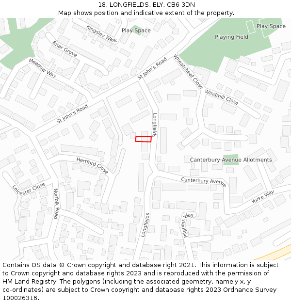 18, LONGFIELDS, ELY, CB6 3DN: Location map and indicative extent of plot