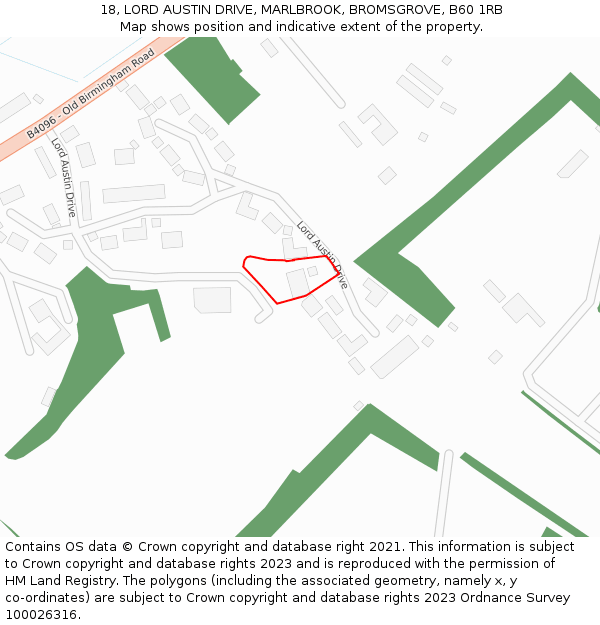 18, LORD AUSTIN DRIVE, MARLBROOK, BROMSGROVE, B60 1RB: Location map and indicative extent of plot