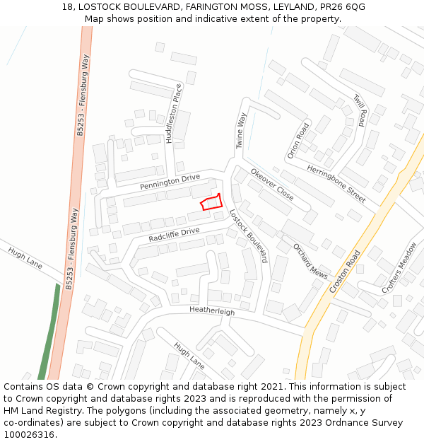 18, LOSTOCK BOULEVARD, FARINGTON MOSS, LEYLAND, PR26 6QG: Location map and indicative extent of plot
