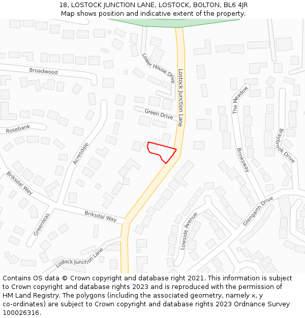 18, LOSTOCK JUNCTION LANE, LOSTOCK, BOLTON, BL6 4JR: Location map and indicative extent of plot