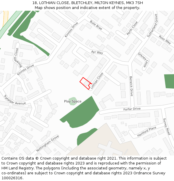 18, LOTHIAN CLOSE, BLETCHLEY, MILTON KEYNES, MK3 7SH: Location map and indicative extent of plot