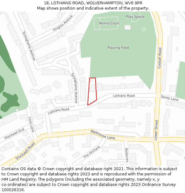 18, LOTHIANS ROAD, WOLVERHAMPTON, WV6 9PR: Location map and indicative extent of plot