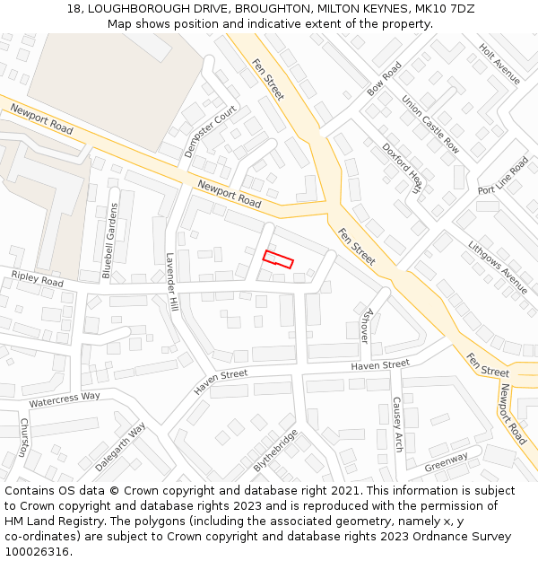 18, LOUGHBOROUGH DRIVE, BROUGHTON, MILTON KEYNES, MK10 7DZ: Location map and indicative extent of plot