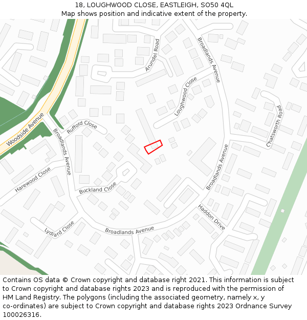 18, LOUGHWOOD CLOSE, EASTLEIGH, SO50 4QL: Location map and indicative extent of plot