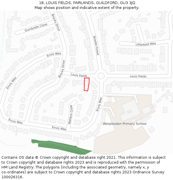 18, LOUIS FIELDS, FAIRLANDS, GUILDFORD, GU3 3JQ: Location map and indicative extent of plot