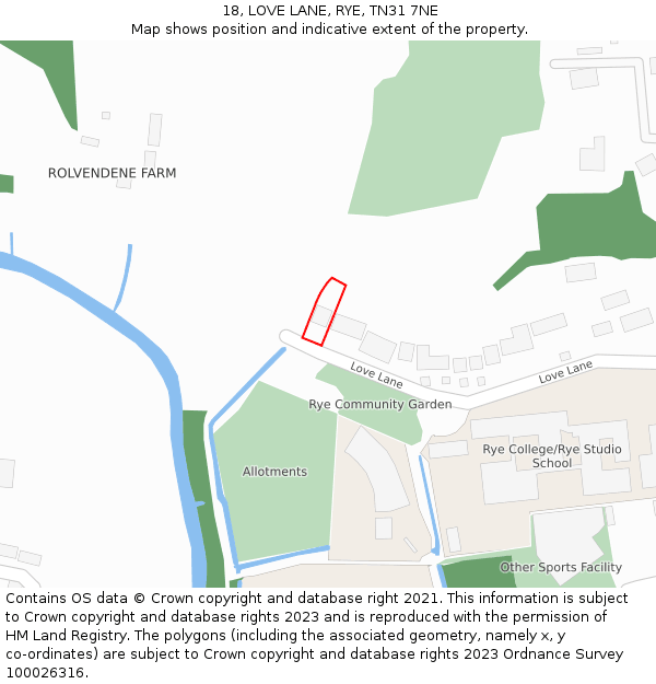 18, LOVE LANE, RYE, TN31 7NE: Location map and indicative extent of plot