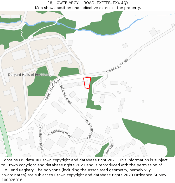 18, LOWER ARGYLL ROAD, EXETER, EX4 4QY: Location map and indicative extent of plot