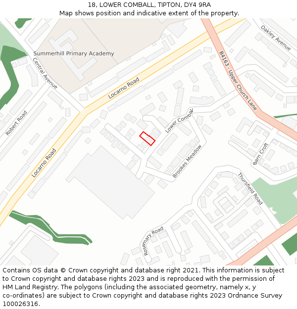 18, LOWER COMBALL, TIPTON, DY4 9RA: Location map and indicative extent of plot