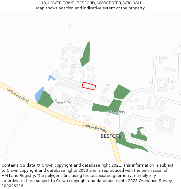 18, LOWER DRIVE, BESFORD, WORCESTER, WR8 9AH: Location map and indicative extent of plot