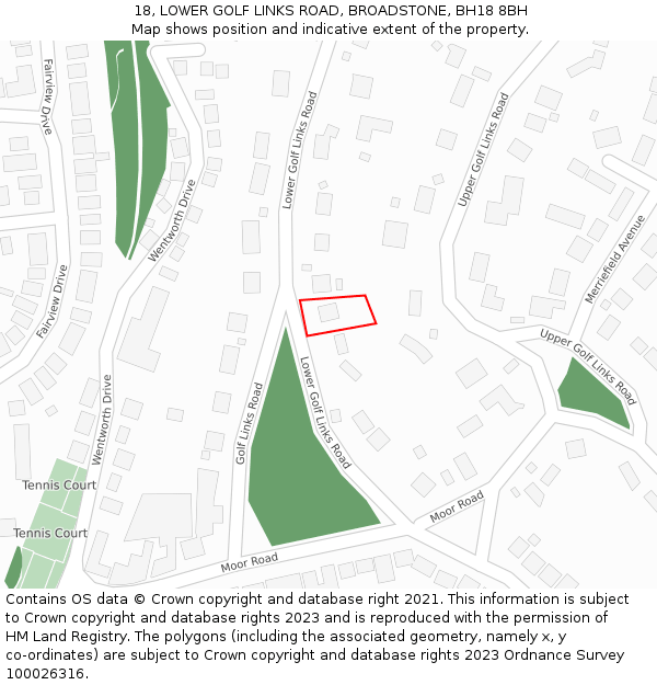 18, LOWER GOLF LINKS ROAD, BROADSTONE, BH18 8BH: Location map and indicative extent of plot