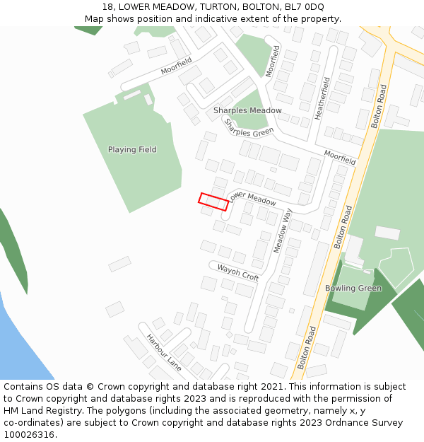 18, LOWER MEADOW, TURTON, BOLTON, BL7 0DQ: Location map and indicative extent of plot