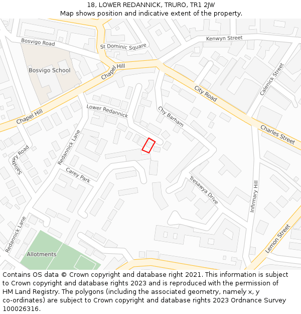 18, LOWER REDANNICK, TRURO, TR1 2JW: Location map and indicative extent of plot