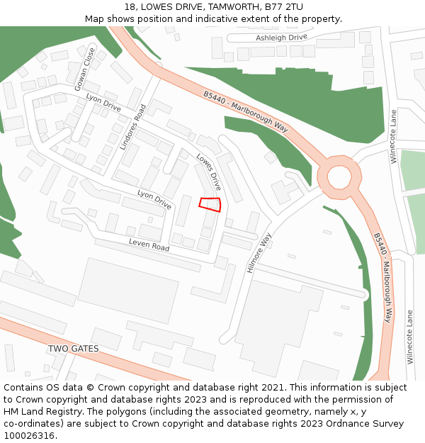 18, LOWES DRIVE, TAMWORTH, B77 2TU: Location map and indicative extent of plot