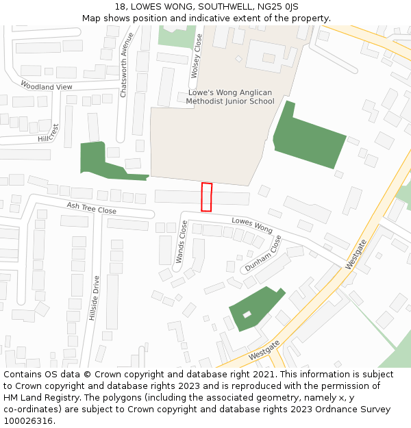 18, LOWES WONG, SOUTHWELL, NG25 0JS: Location map and indicative extent of plot