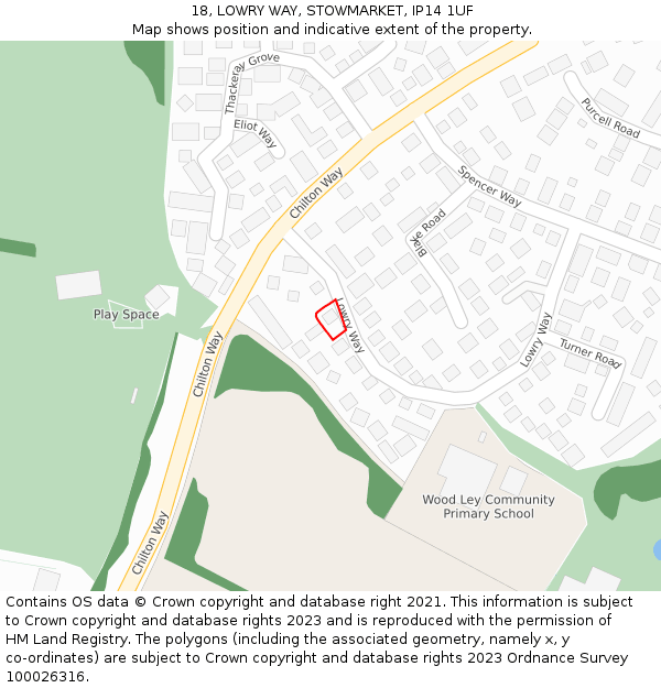 18, LOWRY WAY, STOWMARKET, IP14 1UF: Location map and indicative extent of plot