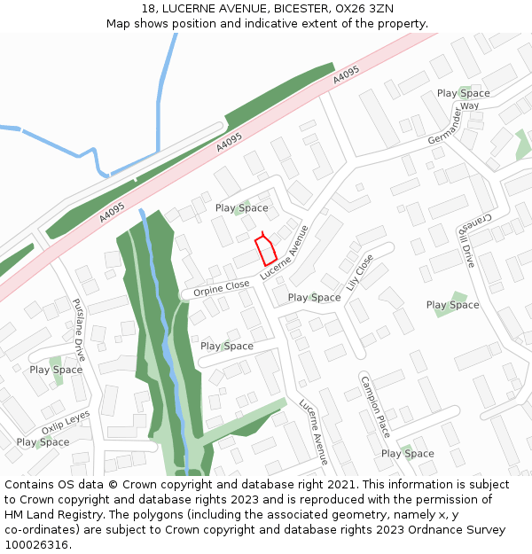 18, LUCERNE AVENUE, BICESTER, OX26 3ZN: Location map and indicative extent of plot