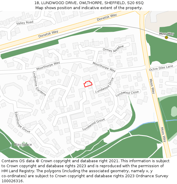 18, LUNDWOOD DRIVE, OWLTHORPE, SHEFFIELD, S20 6SQ: Location map and indicative extent of plot